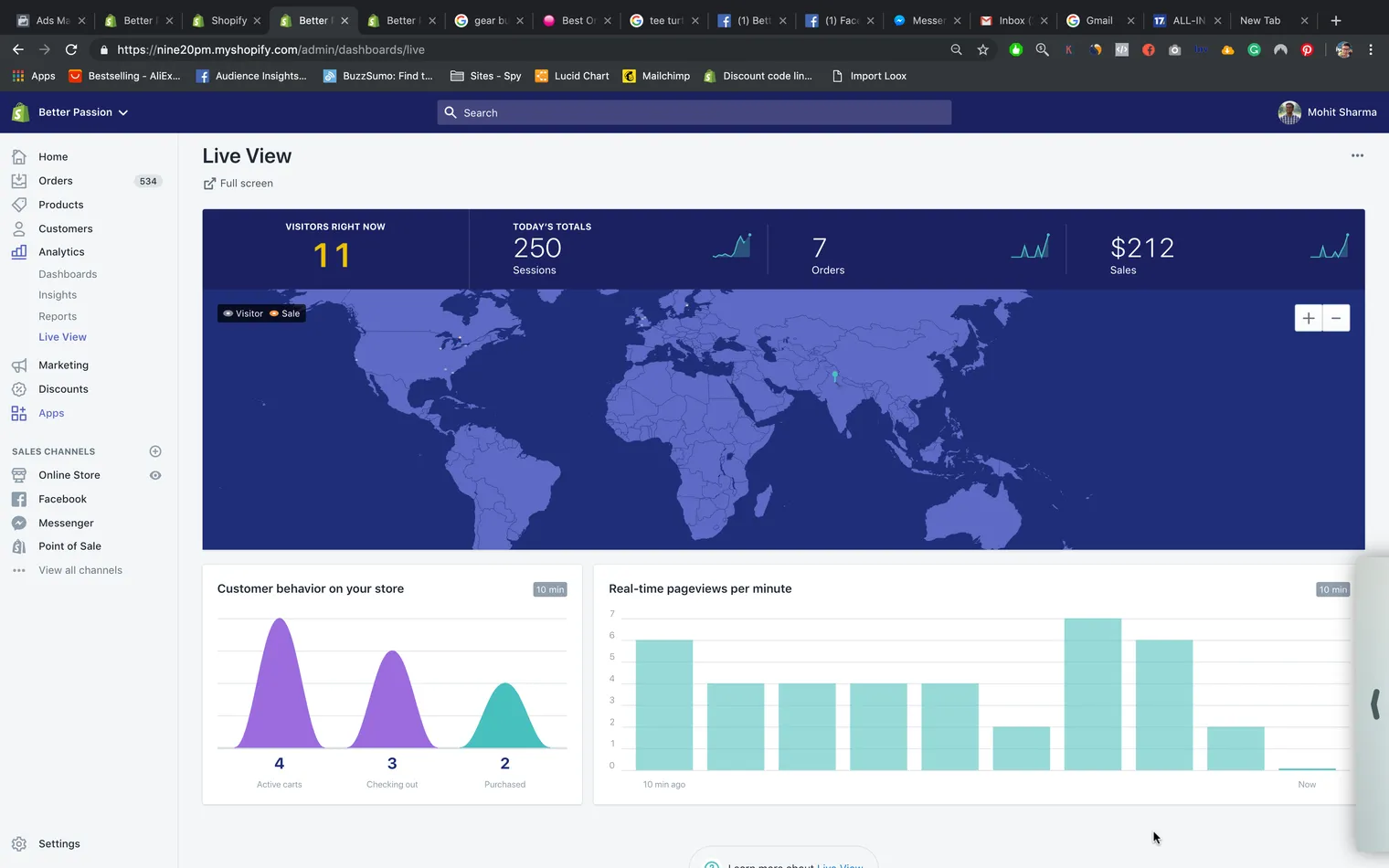 The Better Passion Shopify live operations dashboard in 2019